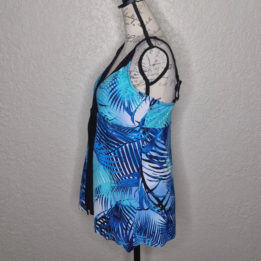 Ceeb Womens Tropical Palm Leaf Tankini Swim Top Blue Turquoise